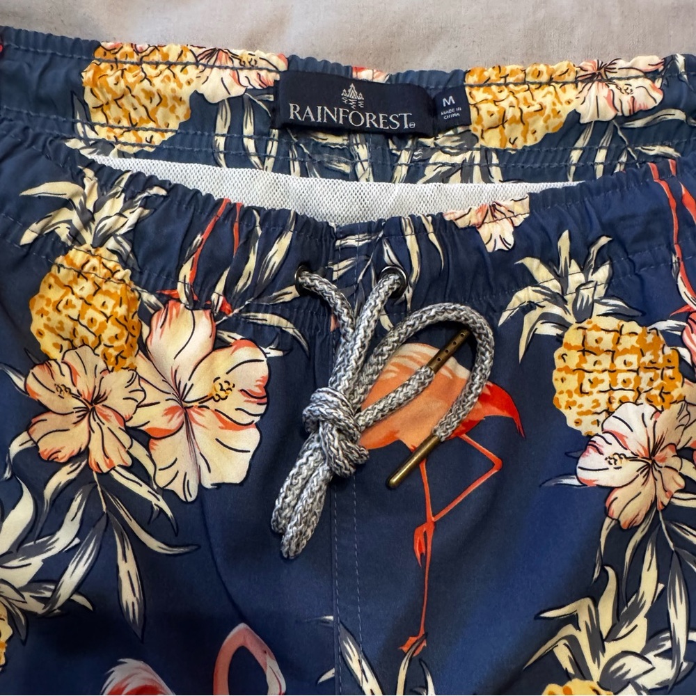 RAINFOREST Navy Flamingo Pineapple Swim Trunks - Picture 3 of 8